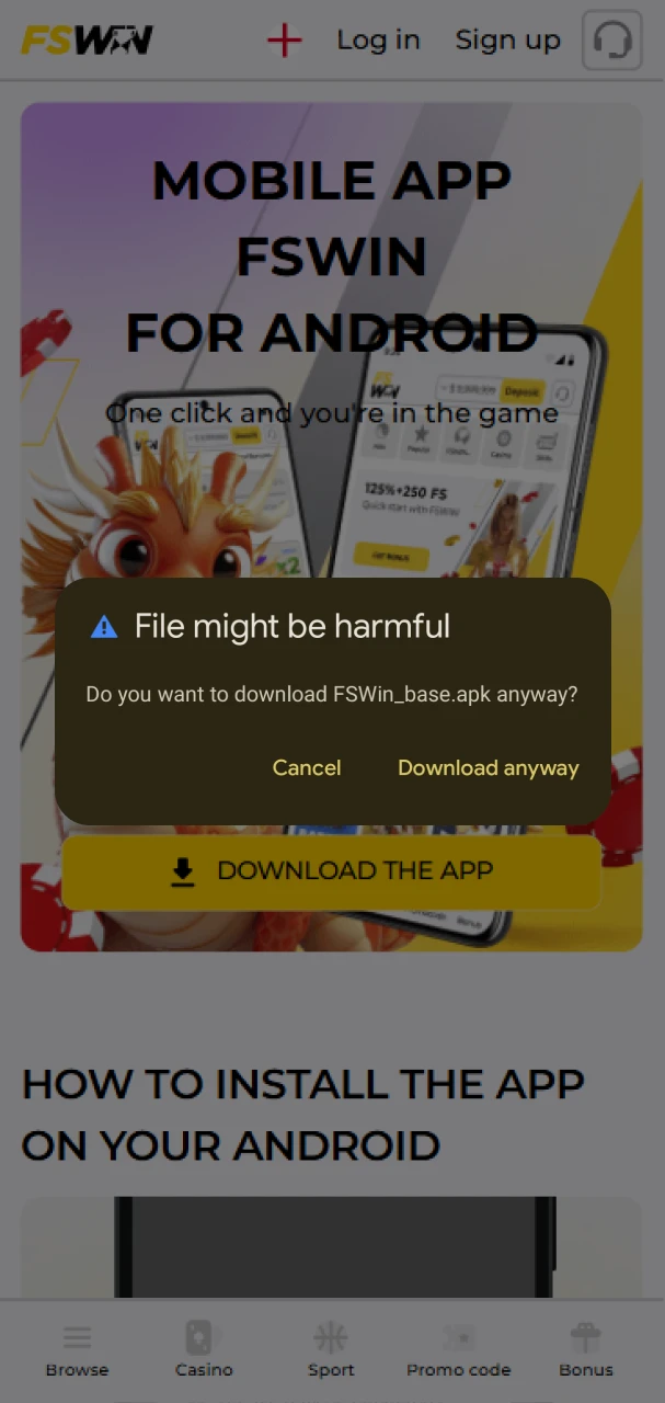 Download FSWin apk file from the official website.