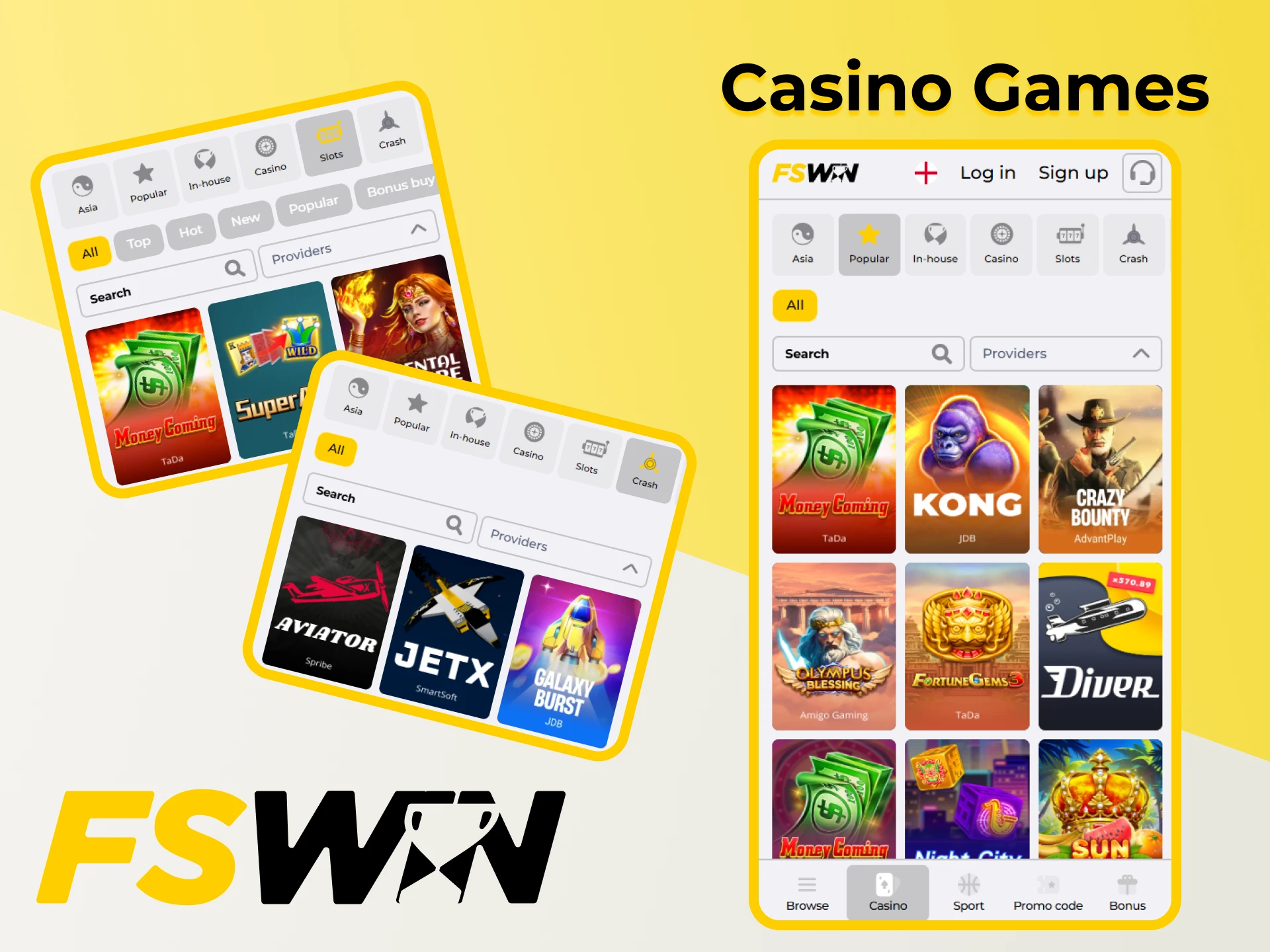 Play popular casino games on the FSWin app.