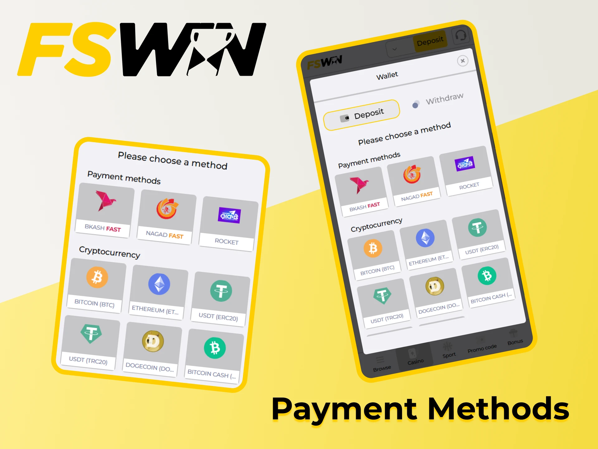 The FSWin app offers various payment methods.