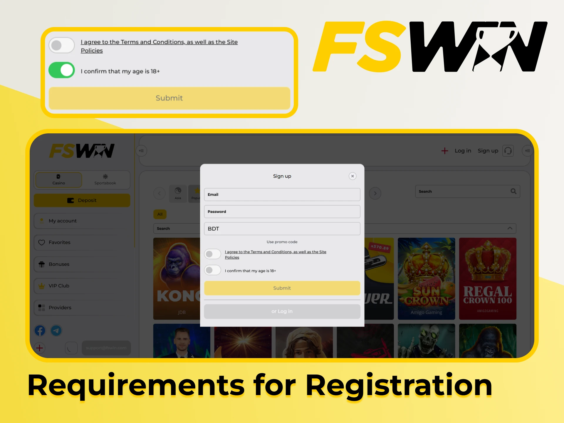 Make sure to check out the main rules for registration on the FSWin platform.